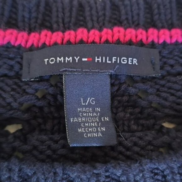 Tommy Hilfiger Women's Sweater Size Large Navy Blue Rounded Neck Preppy Knit - Picture 7 of 12